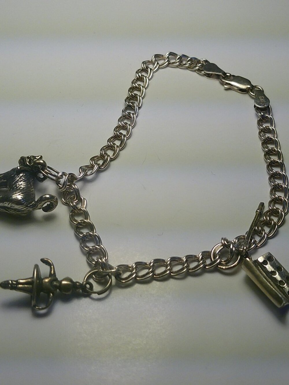Vintage 925 Sterling Silver Charm Bracelet Scottie Dog Graduation Cap Book 7.5